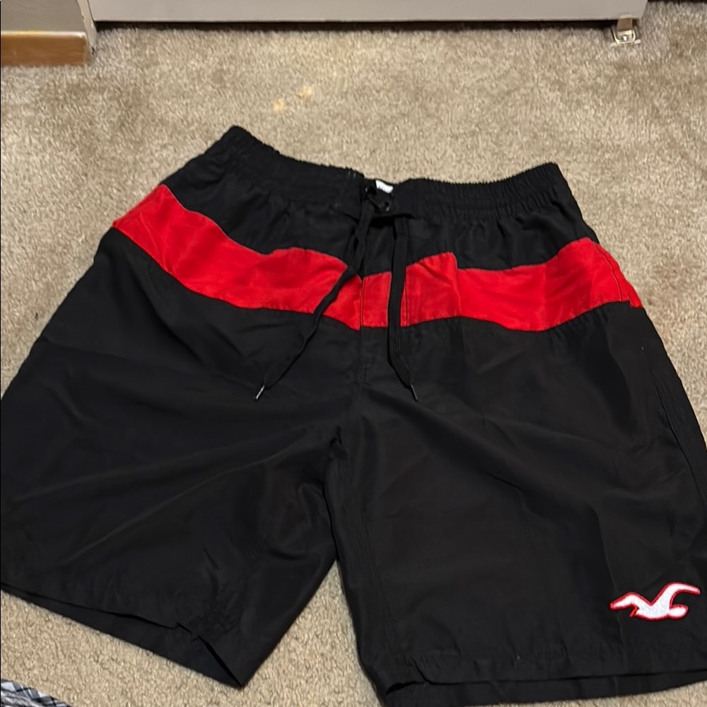 Hollister Black and Red Swim Shorts